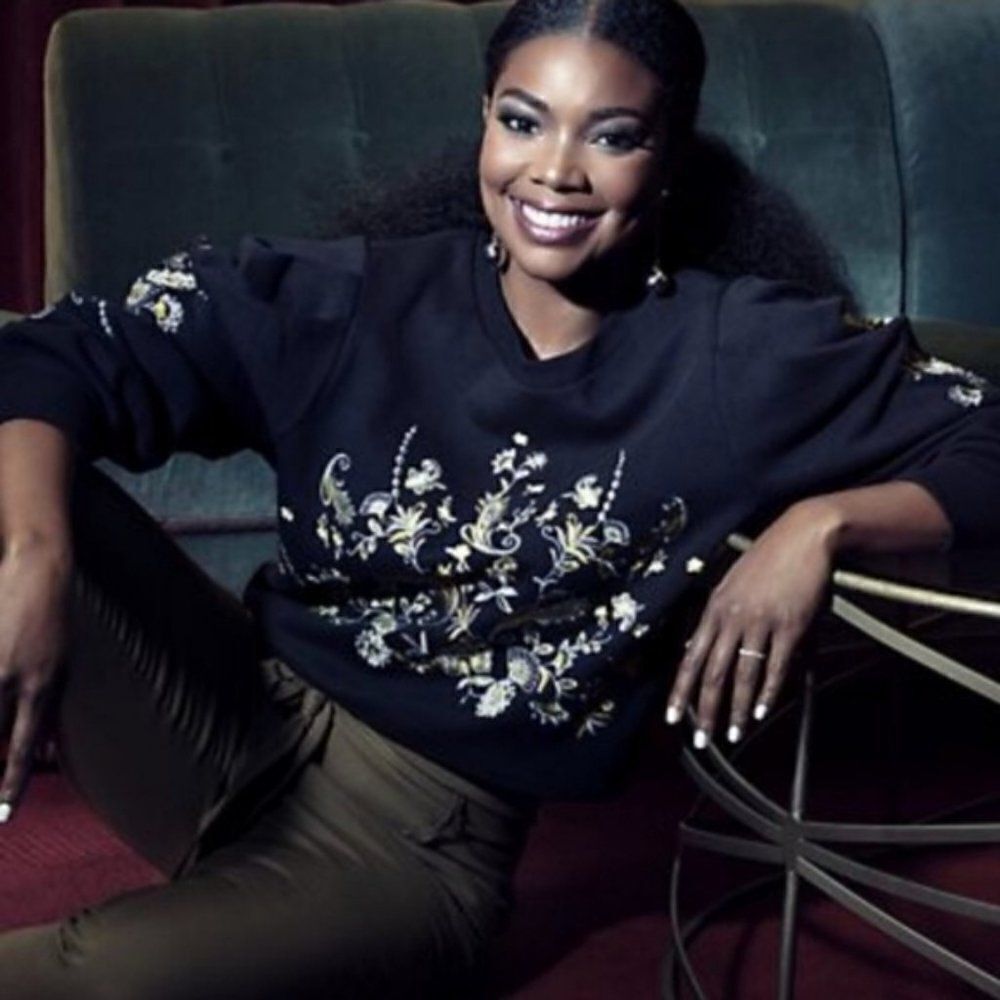 Gabrielle Union New York & Company Black Metallic Embroidered Boho Sweatshirt - Picture 3 of 10